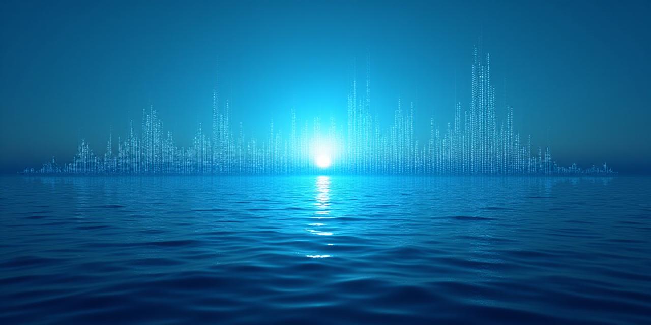 Complex oceanic data visualization overlaying a deep sea horizon